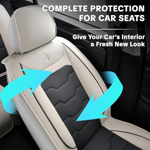 Gray Car Seat Covers Complete Set, Universal Car Seat Covers for Cars, Premium Waterproof Leather, Protect & Upgrade Car Interiors, Airbag Compatible, Easy to Install & Clean Up - color: Gray & Black