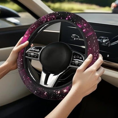 AFPANQZ Anti-Slip Steering Wheel Cover for Women Universal Fit 14 to 15 inch, Car SUV Sedans Accessories Neoprene Steering Wheel Protection Sweat Absorption Nebula Galaxy Pink Blue - color: Galaxy pink