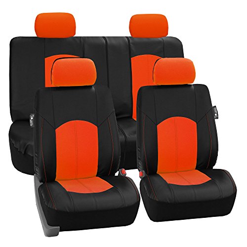 FH Group Automotive Seat Cover Highest Grade Faux Leather Orange Black Full Set, Combo Car Seat Cover Design Airbag Compatible Split Bench Tan Car Seat Cover Interior Accessories Universal Fit SUV - color: Orange, size: Full Set