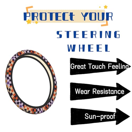 Steering Wheel Cover Accessories Neoprene Cover Non-Slip Breathable Easy to Install Suitable for Women Men Girls for Car SUV Van Truck Universal 14.5-15.5 Inch Checkerboard - color: Checkerboard