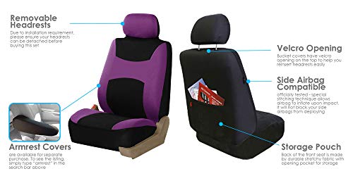 FH Group Light & Breezy Cloth Car Seat Covers, 7 Seater Three Row Set- Airbag & Split Ready -Universal for Cars Trucks and SUVs (Purple/Black) - color: Purple