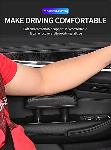 JEYODA Car Armrest Pad, Left Elbow Support, General Leather Booster Pad, Central Armrest Box, Adjustable Armrest (Black red line) - color: Black Red Line