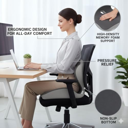Ergonomic L-Shaped Memory Foam Seat Cushion for Car and Office Chair, Coccyx Support Cushion for Back and Hip Pain Relief, Universal Cushion for Car Seat, Wheelchair, Gaming Chair, Gray