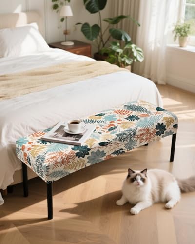 Fuloon Stretch Bench Cover, Anti-Dust Removable Dining Bench Slipcover Washable Seat Cushion Protector for Bedroom, Kitchen, Hotel, Banquet, Green Gold Flower - color: Flower Green Gold