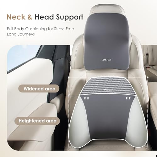 Car Seat Cushion & Lumbar Support Pillow & Car Neck Pillow Ergonomic and 100% Memory Foam, Upgraded Larger and Breathable Car Seat Cushion & Back Support Pillow - Gray - color: B-cushion&lumbar&neck Pillow-gray