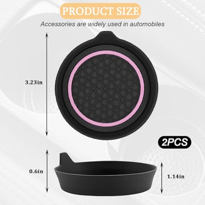 2PCS Car Cup Holder Coaster, Silicone Non-Slip Vehicle Cup Recessed Mats, Waterproof ＆ Sift-Proof Automotive Interior Insulation Drink Insert Pads, Universal Fit (Pink/Black) - color: Pink/Black