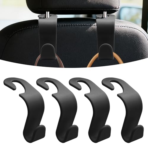 4PCS Car Seat Headrest Hooks, Purse Hook for Car, Auto Back Seat Organizer Storage Hanger Holder, Auto Accessories Multi-Use Portable Headrest Organizer Holder for Purse Handbag Coats (Black) - color: Black