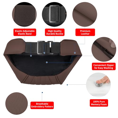 Car Headrest Memory Foam Neck Pillow for Driving with Leather Cover Soft Comfortable Seat Head Pillow Cushion for Most Cars SUV Sedan Home Office Brown (2PC)