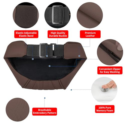 Car Headrest Memory Foam Neck Pillow for Driving with Leather Cover Soft Comfortable Seat Head Pillow Cushion for Most Cars SUV Sedan Home Office Brown (2PC)