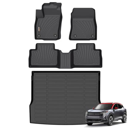 Binmotor-Floor Mats & Cargo Liner Set for Nissan Kicks 2025 2026 SV SR (Not for S), All Weather Mats Cargo Trunk Mat Waterproof Car Mats for Nissan Kicks 2025 Accessories Custom Fit - style: 1) Car Mats for Nissan Kicks (2025) full set