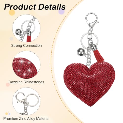 PATIKIL Rhinestone Keychains for Women, Cute Bling Heart Shape Purse Charm for Bag Handbags Car Keys - color: White-red