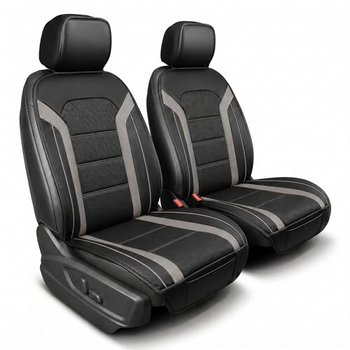 FH Group Front Set Faux Leather Car Seat Covers Cushions for Low Back Seat, Universal Fit, Airbag Compatible Seat Cover for SUV, Sedan Gray/Black - color: Gray - Front Set
