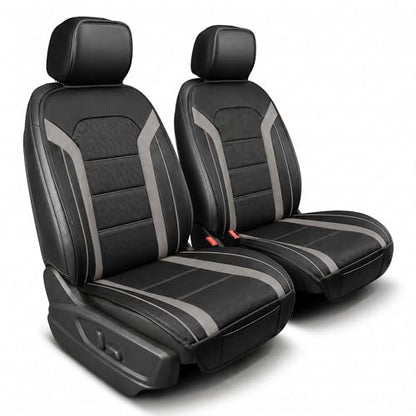 FH Group Front Set Faux Leather Car Seat Covers Cushions for Low Back Seat, Universal Fit, Airbag Compatible Seat Cover for SUV, Sedan Gray/Black - color: Gray - Front Set