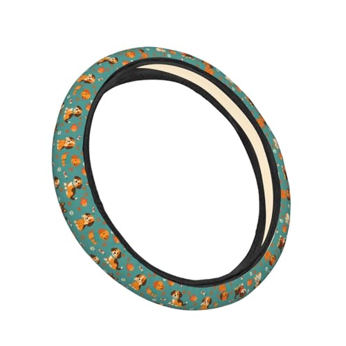 Cute Dogs Green Pattern Steering Wheel Cover for Women Men, Non-Slip Steering Wheel Protector Car Wheel Covers, Universal 15 Inch Fit for Auto, Suvs, Truck - color: Cute Dogs Green Pattern