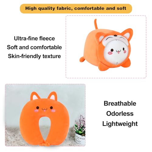 Kids Travel Pillow - 2-in-1 Deformable Kids Neck Pillow for Traveling, Soft U-Shaped Pillow with Adorable Animal Design, Comfy Sleep and Play, Ideal for Airplanes and Traveling (QQ Orange Fox) - size: QQ Orange Fox