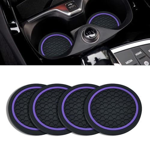 4PCS Car Cup Holder Coasters, 2.75 Inch Non-Slip Insert Cup Holder Pad, Dustproof Automotive Interior Accessories Mat, Universal for Trucks, Vehicles, RVs and More (Black/Purple) - color: Black/Purple