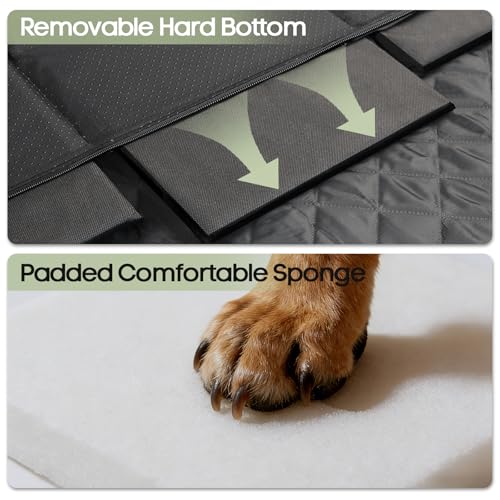 Dog Car Seat Cover for Back Seat, Hard Bottom Back Seat Extender Supports 400lbs, Waterproof Rear Seat Pet Cover, Dog Hammock with Mesh Window for Car SUV