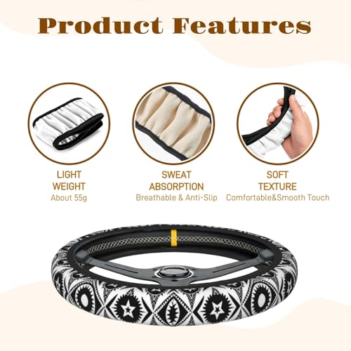 Steering Wheel Cover Accessories Neoprene Cover, Breathable Non-Slip Easy to Install Suitable for Women Men, 14.5-15.5 Inch for Car SUV Van Truck Universal - Boho Art - color: Boho Art