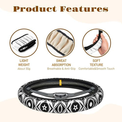 Steering Wheel Cover Accessories Neoprene Cover, Breathable Non-Slip Easy to Install Suitable for Women Men, 14.5-15.5 Inch for Car SUV Van Truck Universal - Boho Art - color: Boho Art