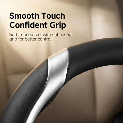 Customized Auto Car Steering Wheel Cover for Toyota RAV4 LE XLE Limited Hybrid 1996-2025 2026, Black+Silver - color: B-Black+Silver