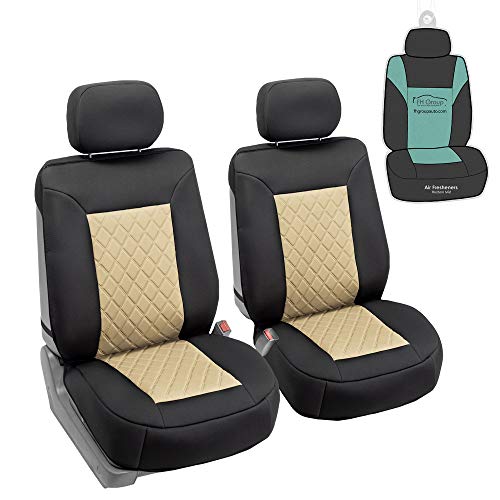 FH Group Car Seat Cover Cushion - 2 Pack Seat Covers for Cars Trucks SUV, Beige Black Neosupreme Car Seat Cushions, Waterproof Car Seat Cover Cushion, Universal Fit Car Seat Protector - color: Beige Black, size: Style 2