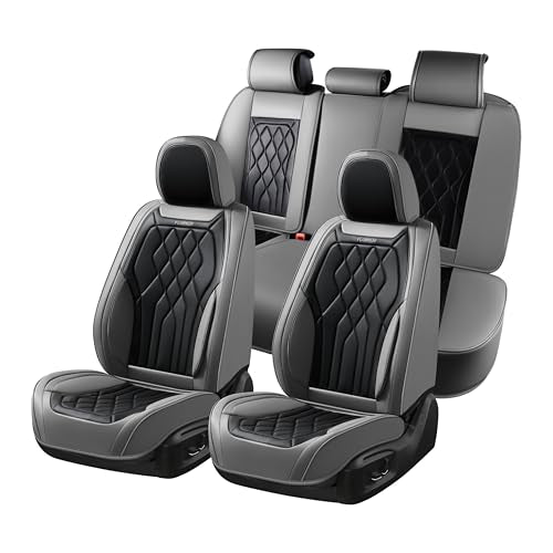 FLORICH Car Seat Covers Full Set, Leather Car Seat Protector, Waterproof Automotive Seat Cover with Anti-Slip Padded, Airbag Compatible, Universal Seat Covers Fit for Most Car - Gray&Black - color: Gray&Black, size: Fullset