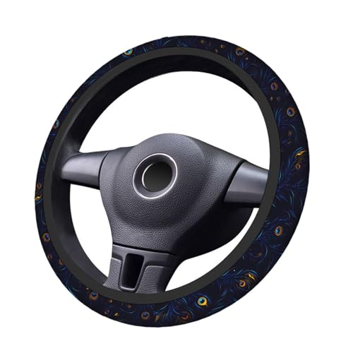Swono Peacock Feather Steering Wheel Cushion Case Beautiful Blue and Green Peacock Feathers Neoprene Car Steering Wheel Covers 15 Inch Anti Slip Compatible Auto Car Wrap Cover for Men Women - color: multi-052