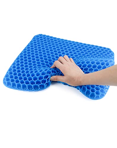 QWORK Gel Seat Cushion, Gel Cushion, Cool & Breathable & Non-Slip for Car, Office, Home, Wheelchair (Blue, 40 x 35 x 3.2 cm)