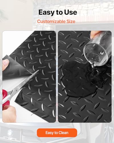 VEVOR Rubber Flooring Roll, 4 x 15 ft SBR Diamond-Plate Rubber Mat, 3mm Thickened, Easy to Clean, Customizable Size, Non-Slip Floor Protector Mat for Under Cars, Garage, Warehouse, Industry Gym, Black - size: 4 x 15 FT
