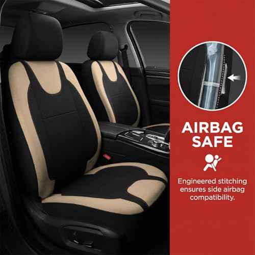 Car Seat Covers Full Set, Split Waterproof Polyester Mesh Vehicle Front and Rear Seat Protectors, All-Weather Automotive Interior Chair Cushion, Universal for Automobile RV Truck (Beige) - color: Beige