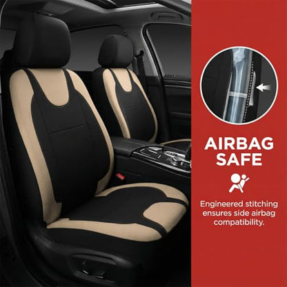 Car Seat Covers Full Set, Split Waterproof Polyester Mesh Vehicle Front and Rear Seat Protectors, All-Weather Automotive Interior Chair Cushion, Universal for Automobile RV Truck (Beige) - color: Beige