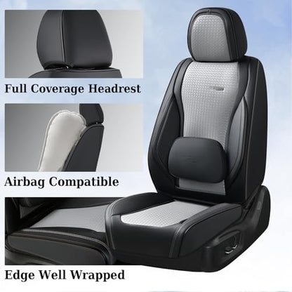 Coverado Seat Covers, Car Seat Covers Front Seats, Waterproof Nappa Leather Auto Seat Cover with Lumbar Head Pillow, Black Gray Seat Covers Carseat Cover Universal Fit for Most Cars - color: Black&Grey（Pillow）, size: Front