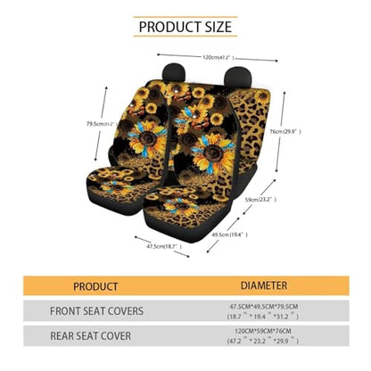 Leopard Sunflower Car Seat Covers Full Set for Front and Rear Cheetah Interior Accessories Auto Front Rear Seat Protective Set 4 Pack Leopard Print Automotive Seat - color: Sunflower Leopard Print