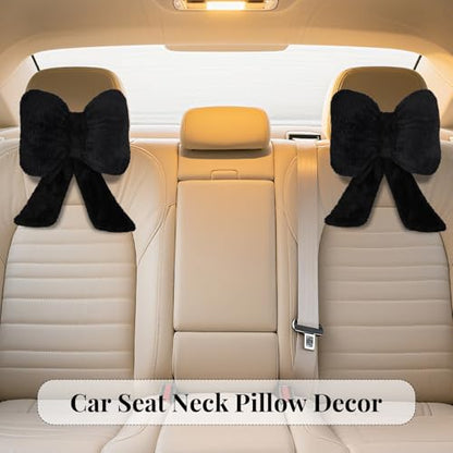 2 Pack Bow Car Headrest Pillows Plush Car Neck Pillows for Travel Driving Office Chair Head Support Cushions, Also Cute Car Decor Accessories (Black)