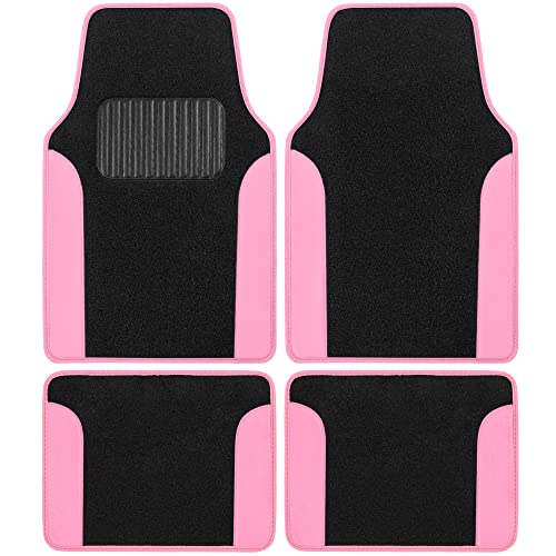 BDK Carpet Floor Mats for Cars, Two-Tone Carpet Car Mat with Faux Leather Accents, Automotive Floor Mat Sets with Built-in Heel Pad, Stylish Interior Car Accessories Pink - color: Black -Pink