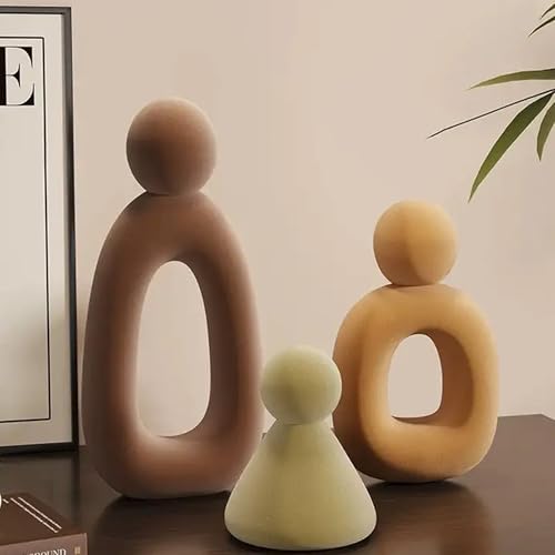 XINXUAN Abstract Three Sculptures - Minimalist Home Decoration, Modern Living Room Character Design, Desktop Decoration, Neutral Resin Art, Meaningful Home Gifts ﻿ (Flocking Color) - color: Flocking Color