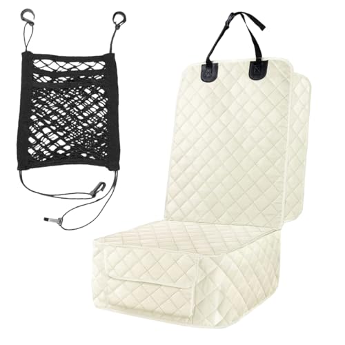 Dog Car Seat Cover, Waterproof & Scratch Proof Car Seat Protector with Side Flaps, Nonslip Front Car Seat Covers with Elastic Net Barrier, Universal Dog Mat for Cars, SUVs, Trucks (White) - color: White