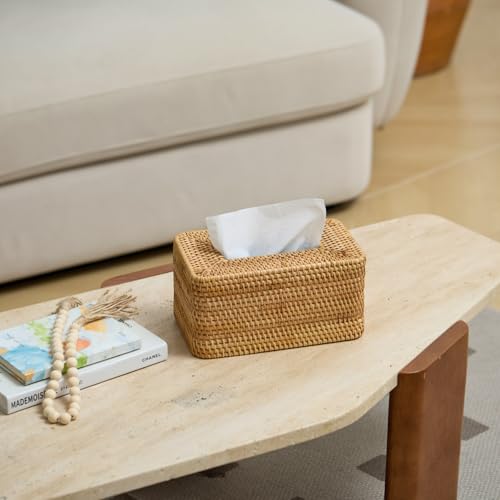 Rattan Tissue Box Cover, Rectangle Wicker Tissue Box Holder, Boho Tissue Box Cover for Living Room, Bathroom, Kitchen, Bedroom, 10.2 x 6.2 x 5.3 inch, Natural - color: Natural, size: Rectangular (5.3"H)