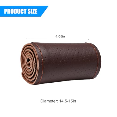 Genuine Leather Car Steering Wheel Cover, DIY Sewing Stitch on Wrap Auto Wheel Cover with Needle Thread, Breathable Anti-Slip Vehicle Steering Stitching Protector, Universal Fit (Coffee) - color: Coffee