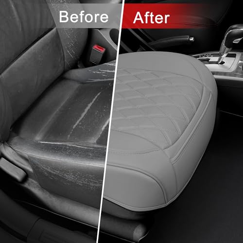 BEITK 1 Pack Leather Front Car Seat Cover Bottom Car Seat, Anti-Slip and Full Wrap Driver Car Seat Protectors, Luxury Waterproof Bottom Auto Seat Cushion Pad Mat for Most Vehicles(Gray) - color: gray-1pcs