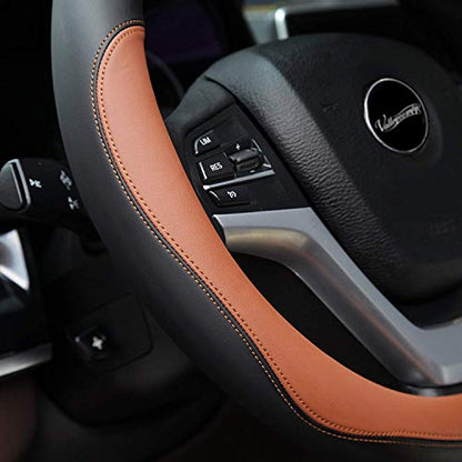 Valleycomfy Microfiber Leather Steering Wheel Cover Large-Size for F150 F250 F350 Ram 4Runner Tacoma Tundra Range Rover Model S X with 15 1/2 inches-16 inches Outer Diameter (Brown) - color: Brown, size: Large Size[15.5"-16"]