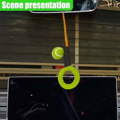 Tennis Racket Car Rear View Mirror Charm, Felt Handmade Auto Interior Hanging Ornament Accessories, Cute Ball Vehicle Mirror Decorative Pendant Present for Women Man (Tennis) - size: Tennis