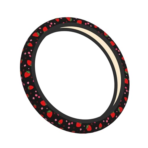 Cherry Strawberry Neoprene Steering Wheel Cover for Men Women Anti-Slip Elastic Steering Wheel Protective Cover 15in Universal Car Accessories Fit Cars, SUVs, Auto - color: Cherry Strawberry