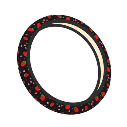 Cherry Strawberry Neoprene Steering Wheel Cover for Men Women Anti-Slip Elastic Steering Wheel Protective Cover 15in Universal Car Accessories Fit Cars, SUVs, Auto - color: Cherry Strawberry