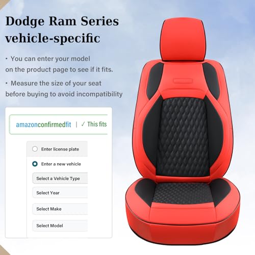 Coverado Curved Front Seat Covers Dodge RAM 1500, Waterproof Leatherette Seat Covers Full Coverage for Car Compatible with 2009-2018 Dodge Ram 1500, 2010-2024 Ram 2500 3500 Dodge RAM, Red - color: Red, size: Curved Front&No Rear