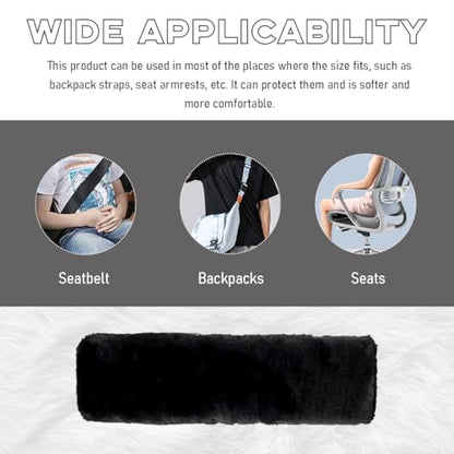 2 PCS Seat Belt Shoulder Pads, Soft Fluffy Plush Seat Belt Shoulder Strap Covers, Comfy Warm Seat Belt Strap Cover Shoulder Cushion for Adult Children, Car Accessories (Black) - color: Black