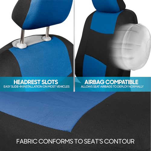 BDK PolyPro Blue Car Seat Covers Full Set with 4-Piece Car Floor Mats - Two-Tone Seat Covers for Cars with Carpet, Interior Covers for Auto Truck Van SUV