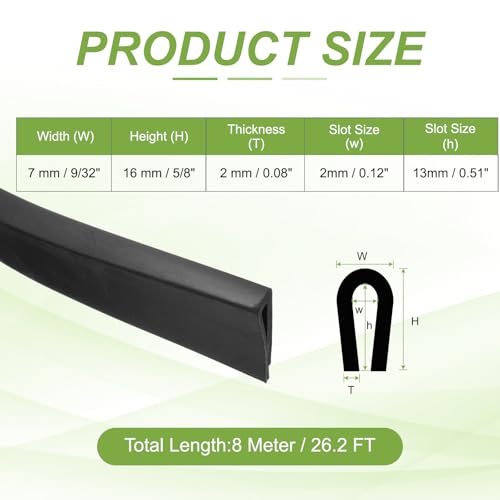 PATIKIL Rubber Edge Trim, 26.2ft x 7mm x 16mm U Channel Rubber Guard Seal Strip Protector Fit for 4mm Edge for Car Doors Hatches Sheet Metal Table Corners Steel Plates, Black - size: Fit for 4" x 26.2ft x 7mm x 16mm