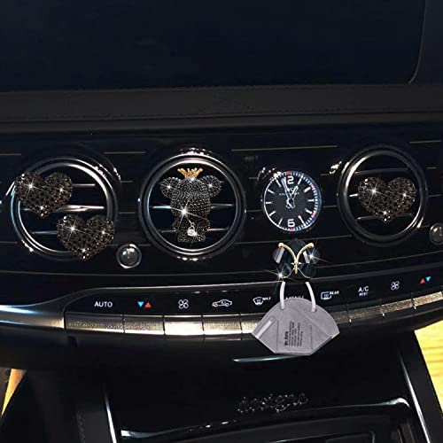 Black Heart & Bear Air Vent Clips, 4 Pcs Bling Heart Car Air Fresheners Diamond Car Diffuser Car Interior Decor Charm Cute Car Accessories Car Decoration for Women + Cute Butterfly Mask Hook