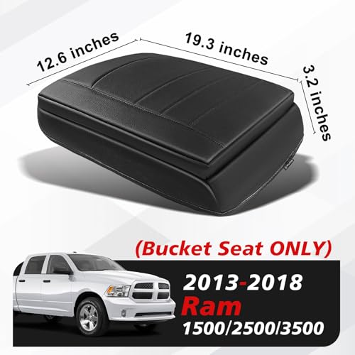 Center Console Armrest Cover Fit for Dodge Ram1500/2500/3500 2013-2018 Accessories, Comfort Armrest Pad Console Lid Cushion Vegan Leather 1-Inch Extra Thick(Bucket Seat ONLY) - size: 3) 13-18 |Ram1500/2500/3500| Bucket Seat, +Thick